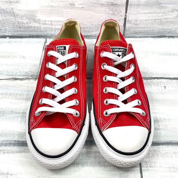 Converse Chuck Taylor All Star Lo Sneakers Red Lace Up Low Top Canvas Skate Shoe - Picture 3 of 16